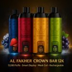 Al Fakher Crown Bar 12K Puffs vape with 600mAh rechargeable battery and LED display, 8 premium shisha flavors available in UAE