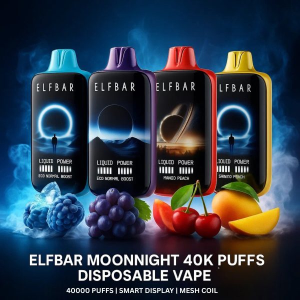 Elfbar Moonnight 40K Disposable Vape 40,000 Puffs Rechargeable USB-C Battery Mesh Coil